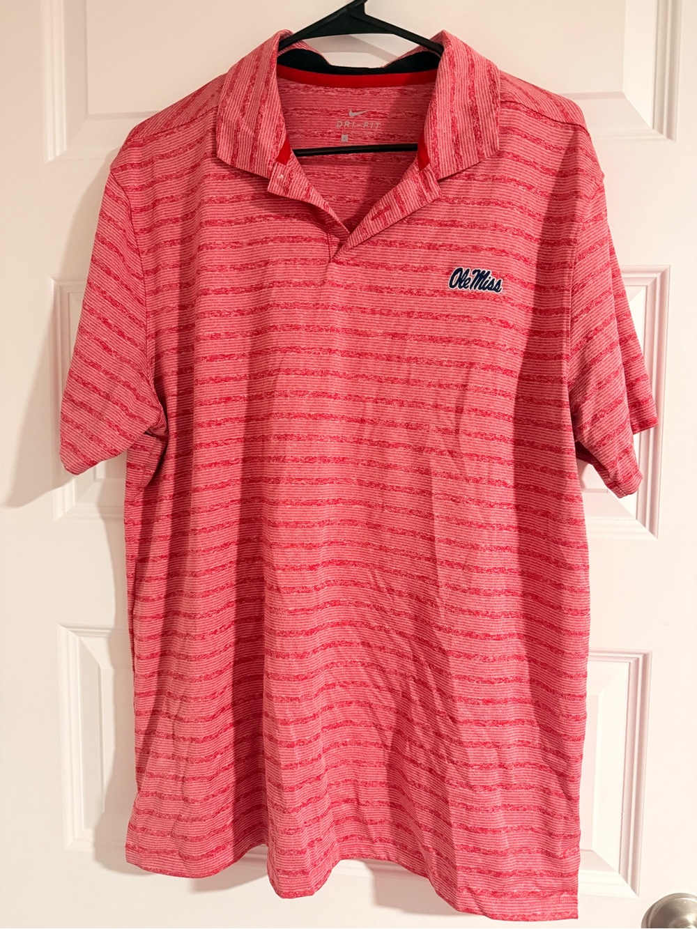 Nike Men’s Pink Striped Polo with Ole Miss Script